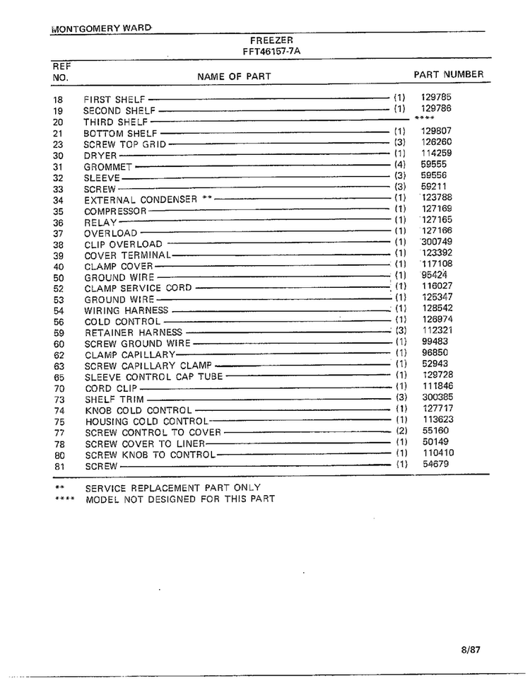 Freezer Page 4 Diagram and Parts List for 46157A-7  Frigidaire Freezer