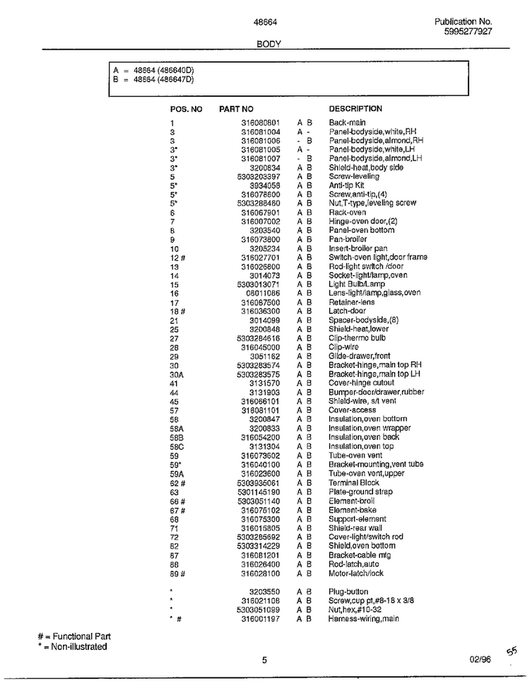 Body Page 2 Diagram and Parts List for 486647C  Frigidaire Range