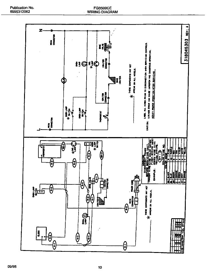 WIRING Diagram and Parts List for FGB500CESG  Frigidaire Wall Oven