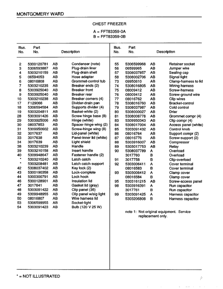 Chest Freezer Page 2 Diagram and Parts List for 83359B  Frigidaire Freezer