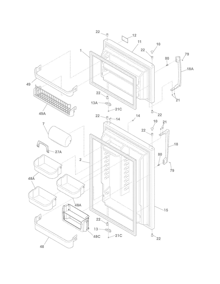 Doors Diagram and Parts List for FPHI1888PF0  Frigidaire Refrigerator