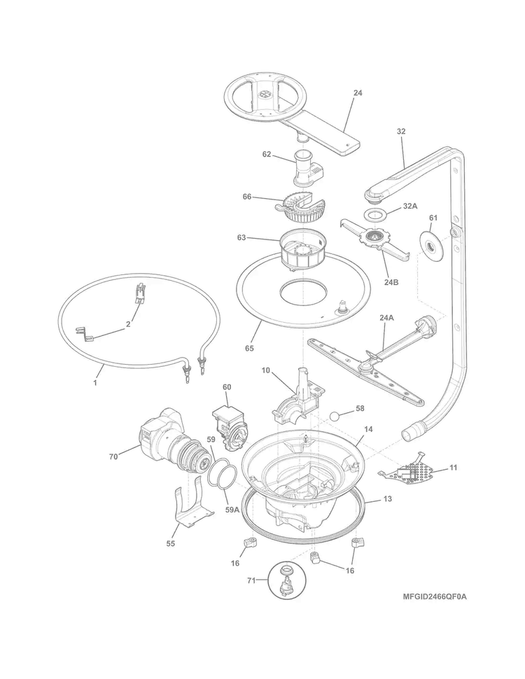 Motor & Pump Diagram and Parts List for FGID2466QB3A  Frigidaire Dishwasher
