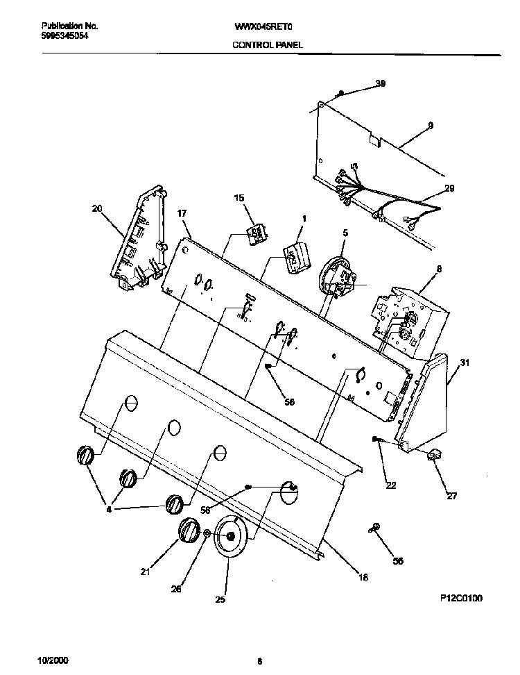 Control Panel Diagram and Parts List for WWX645RET0  Westinghouse Washer