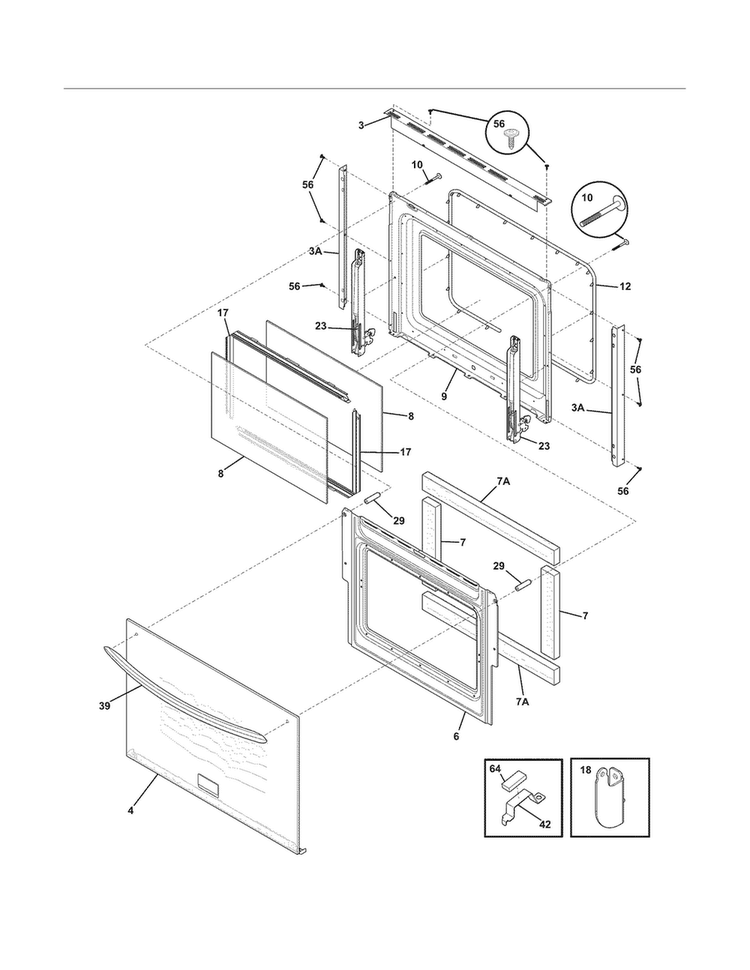 Door Diagram and Parts List for CGES3065KB5  Frigidaire Range