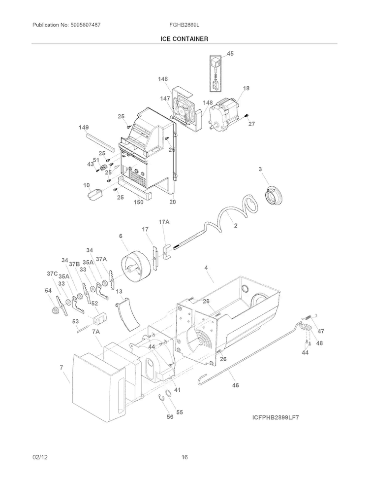 Ice Container Diagram and Parts List for FGHB2869LP7  Frigidaire Refrigerator