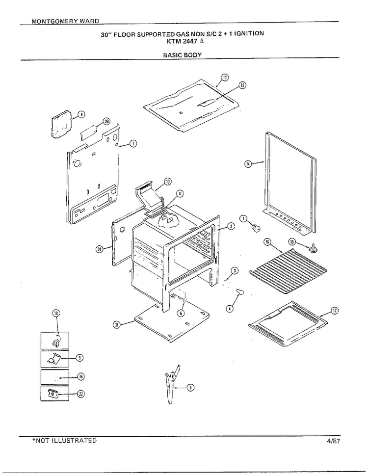 30" Floor/basic Body Diagram and Parts List for 2447A  Frigidaire Range