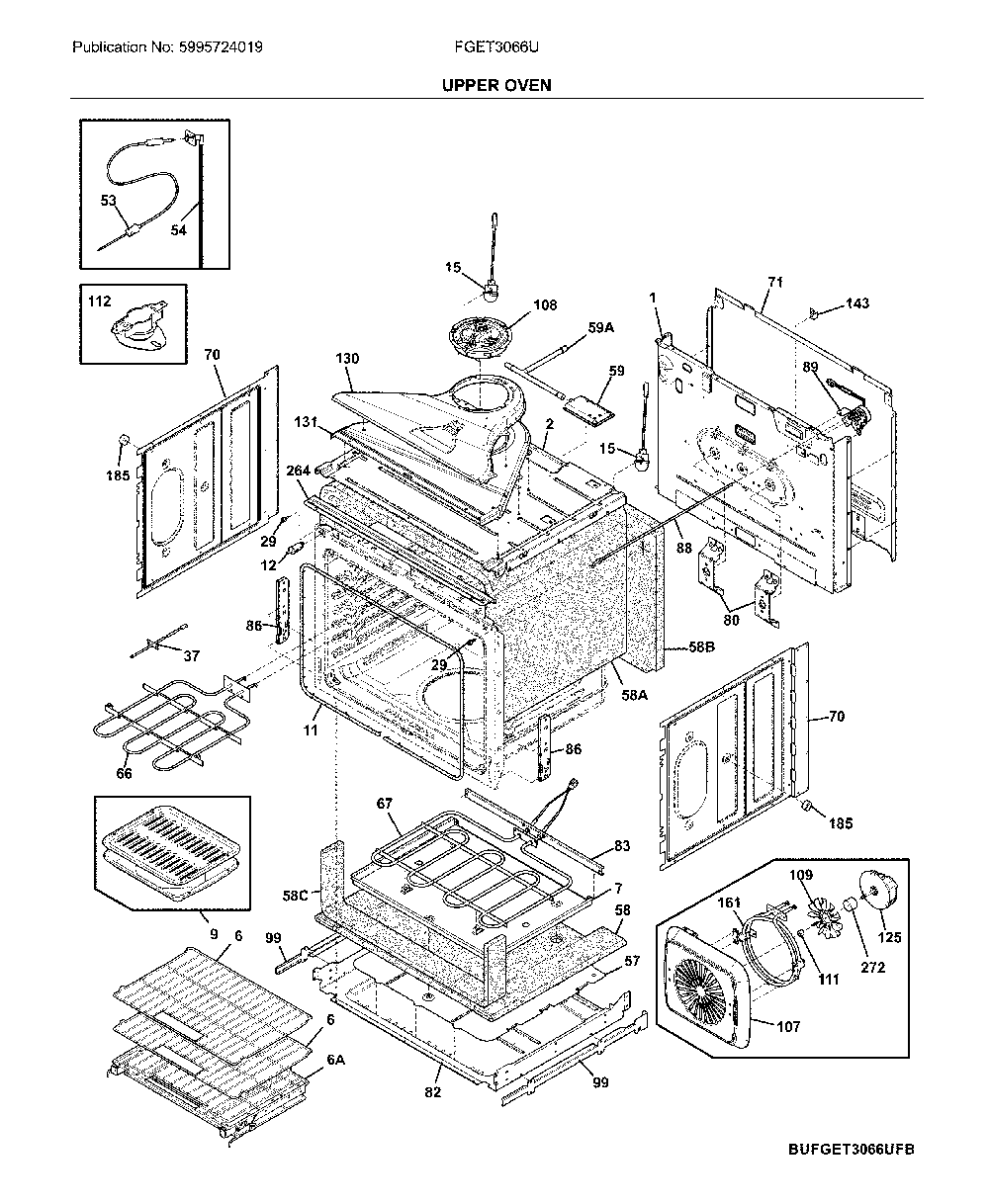 Upper oven Diagram and Parts List for FGET3066UFB  Frigidaire Wall Oven