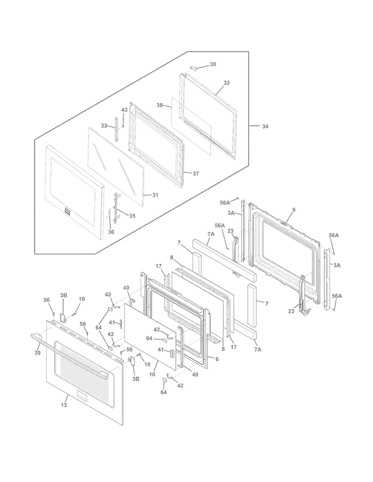 Doors Diagram and Parts List for FPMC3085PFC  Frigidaire Microwave Oven Combo