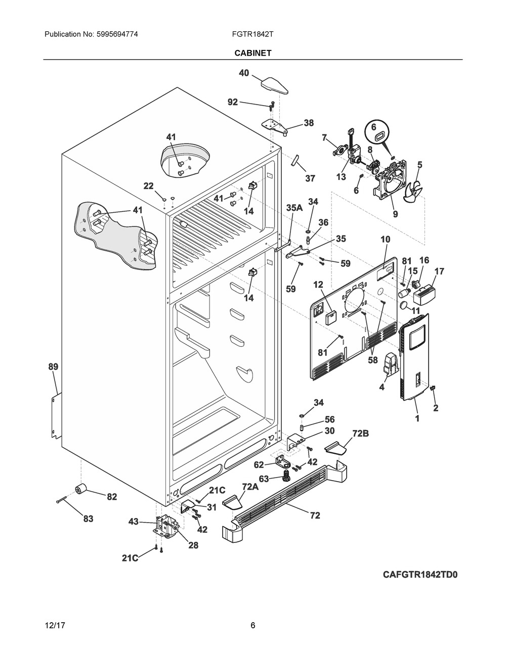 Cabinet Diagram and Parts List for FGTR1842TP1  Frigidaire Refrigerator