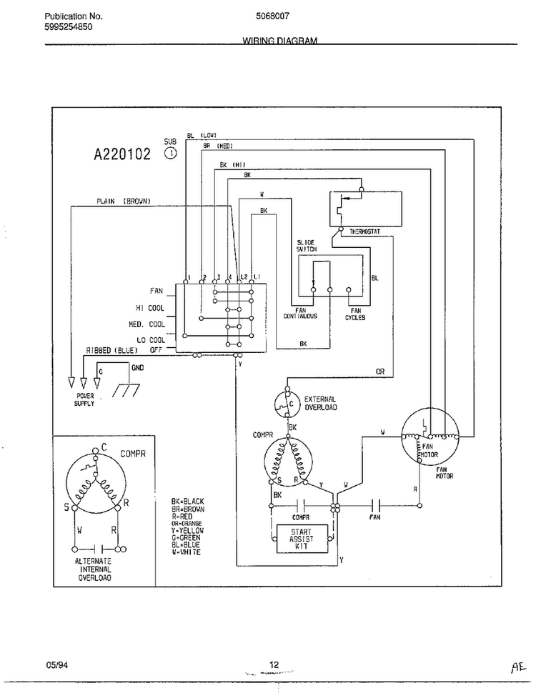 Wiring Diagram Diagram and Parts List for 5068007B  Frigidaire Air Conditioner