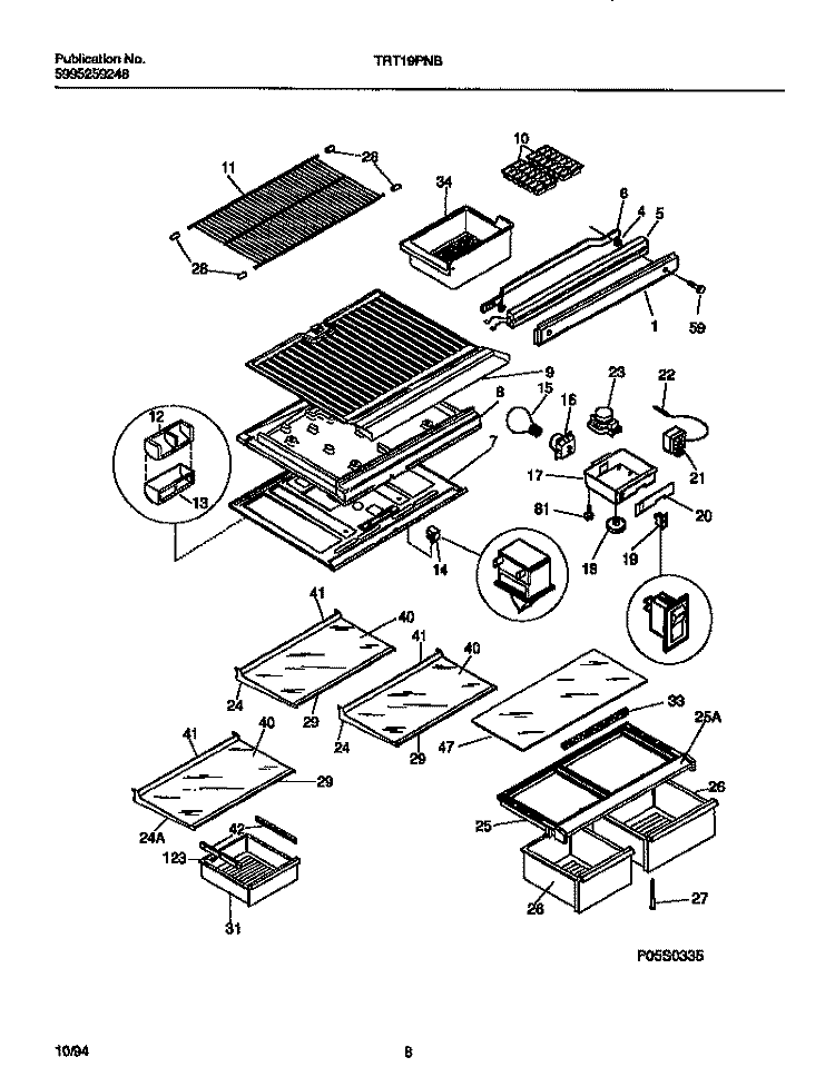 SHELVES, CONTROLS, DIVIDER, MULLION Diagram and Parts List for TRT19PNBW0  Tappan Refrigerator