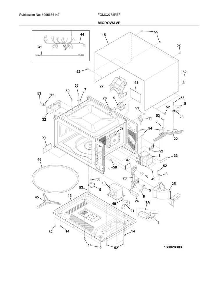 Microwave Diagram and Parts List for FGMC2765PBF  Frigidaire Microwave Oven Combo