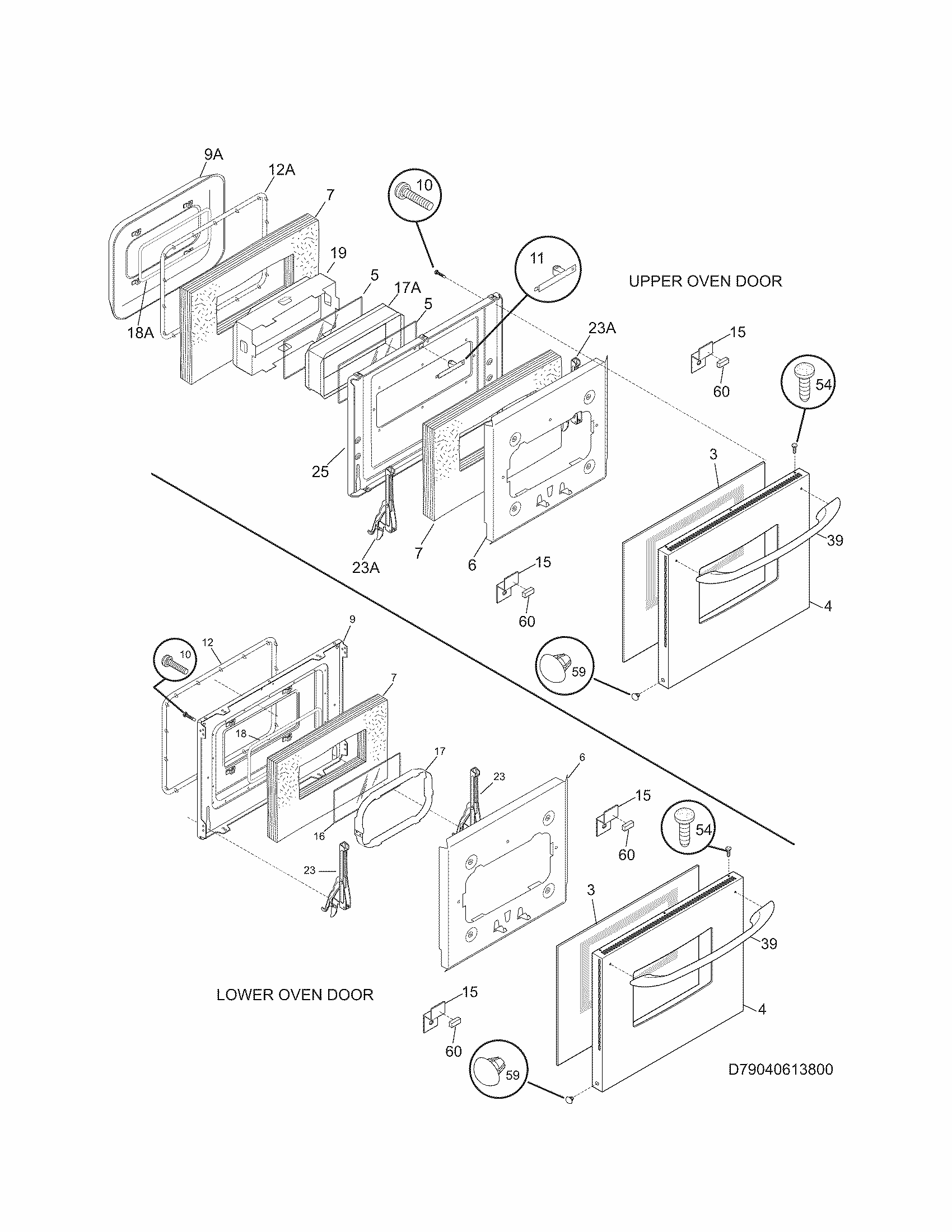 Doors Diagram and Parts List for 79040613800  Kenmore Wall Oven