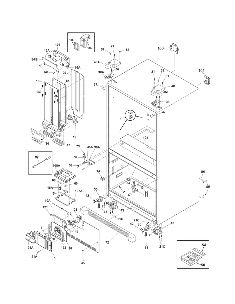 Cabinet Diagram and Parts List for FGUN2642LP8  Frigidaire Refrigerator