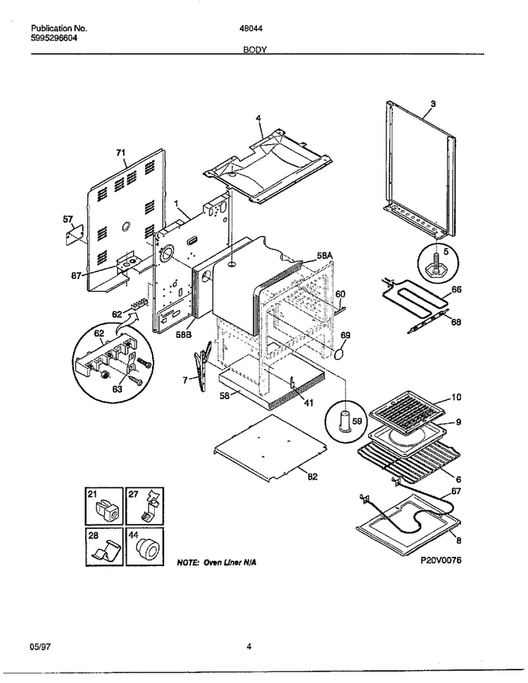Body Diagram and Parts List for 480447F  Frigidaire Range