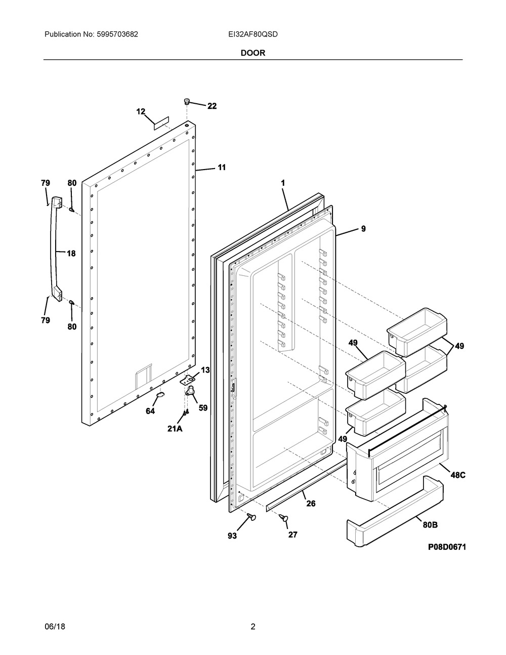 Door Diagram and Parts List for EI32AF80QSD  Frigidaire Freezer