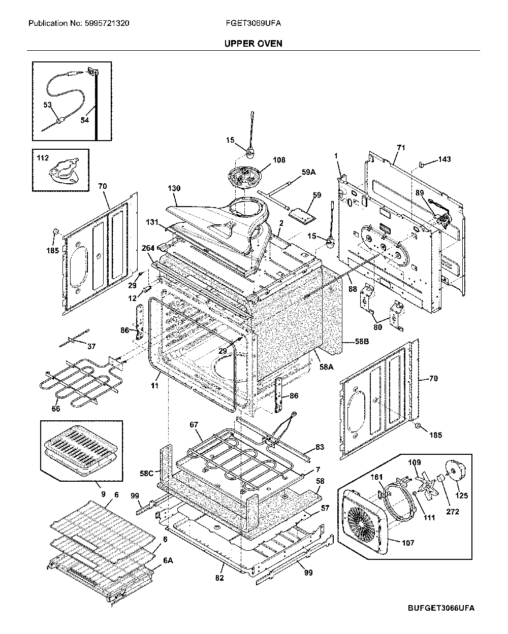 Upper oven Diagram and Parts List for FGET3069UFA  Frigidaire Wall Oven