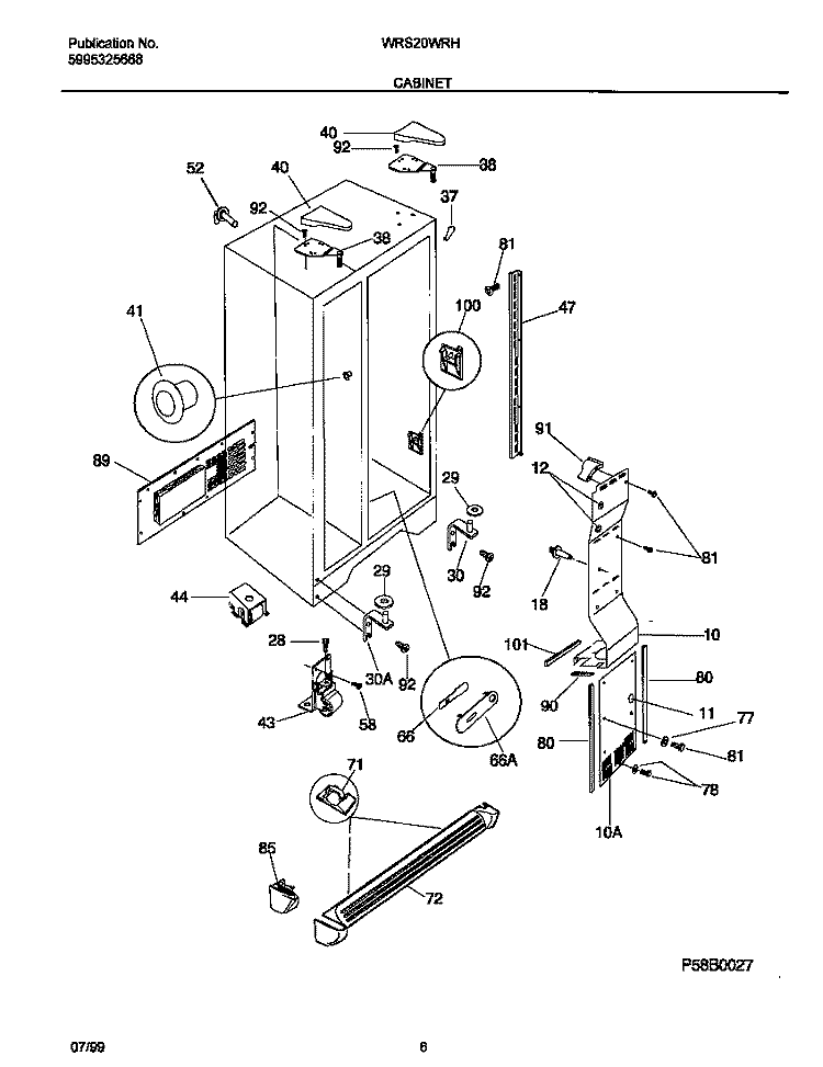 CABINET Diagram and Parts List for WRS20WRHD1  Frigidaire Refrigerator