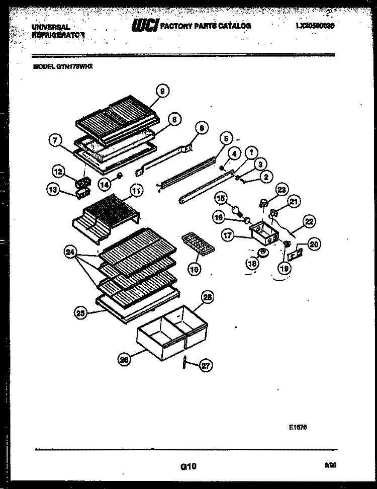 SHELVES AND SUPPORTS Diagram and Parts List for GTN175WH2-32  Uni Refrigerator