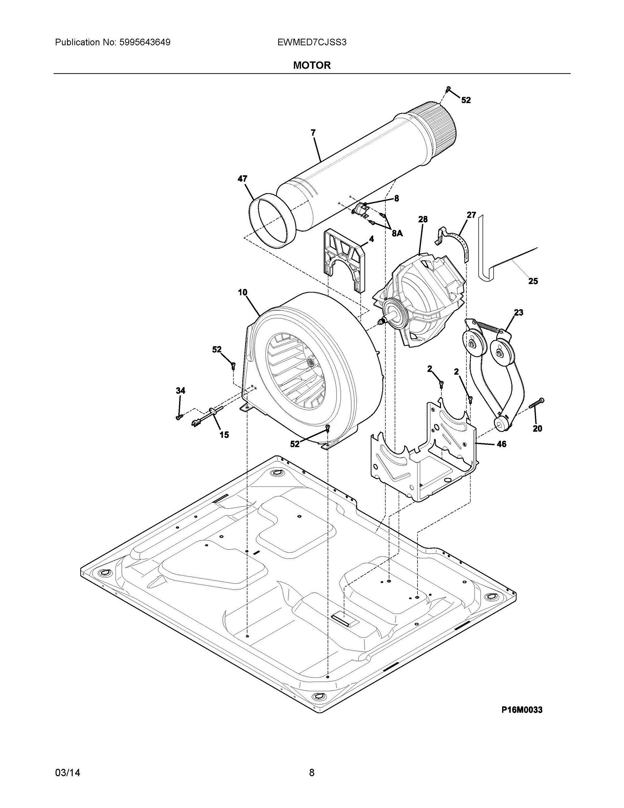 05 - MOTOR Diagram and Parts List for EWMED7CJSS3  Frigidaire Dryer