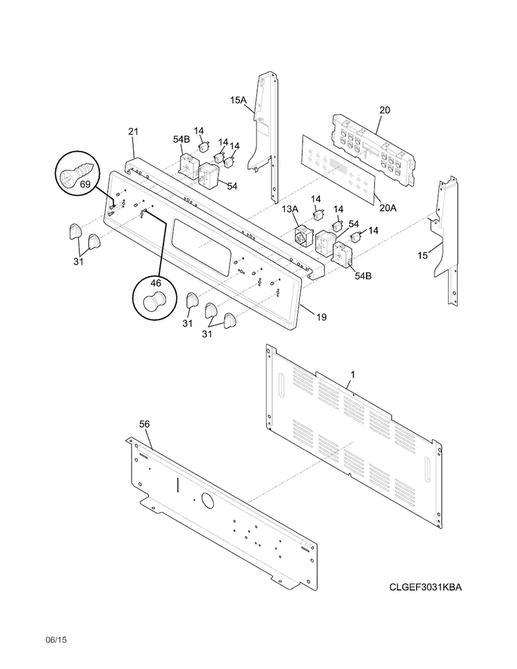 Backguard Diagram and Parts List for CGEF3058RWA  Frigidaire Range