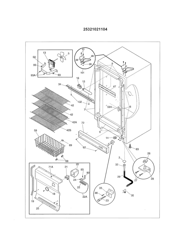 Cabinet Diagram and Parts List for 25321021104  Kenmore Freezer