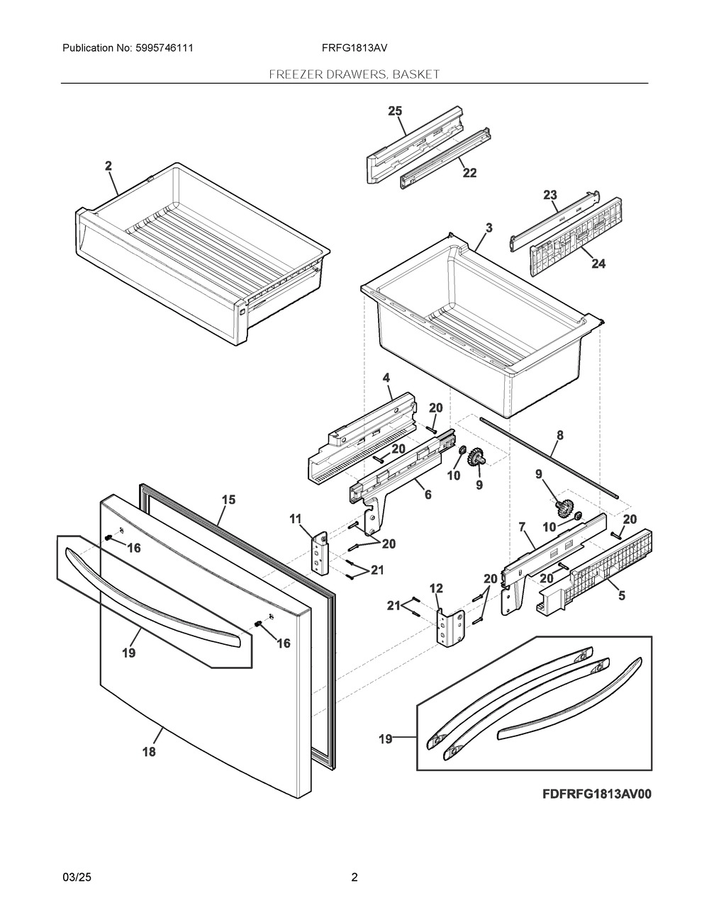 Freezer Drawers, Basket Diagram and Parts List for FRFG1813AV  Frigidaire Refrigerator