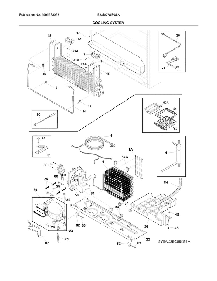 Cooling System Diagram and Parts List for E23BC78IPSLA  Electrolux Refrigerator