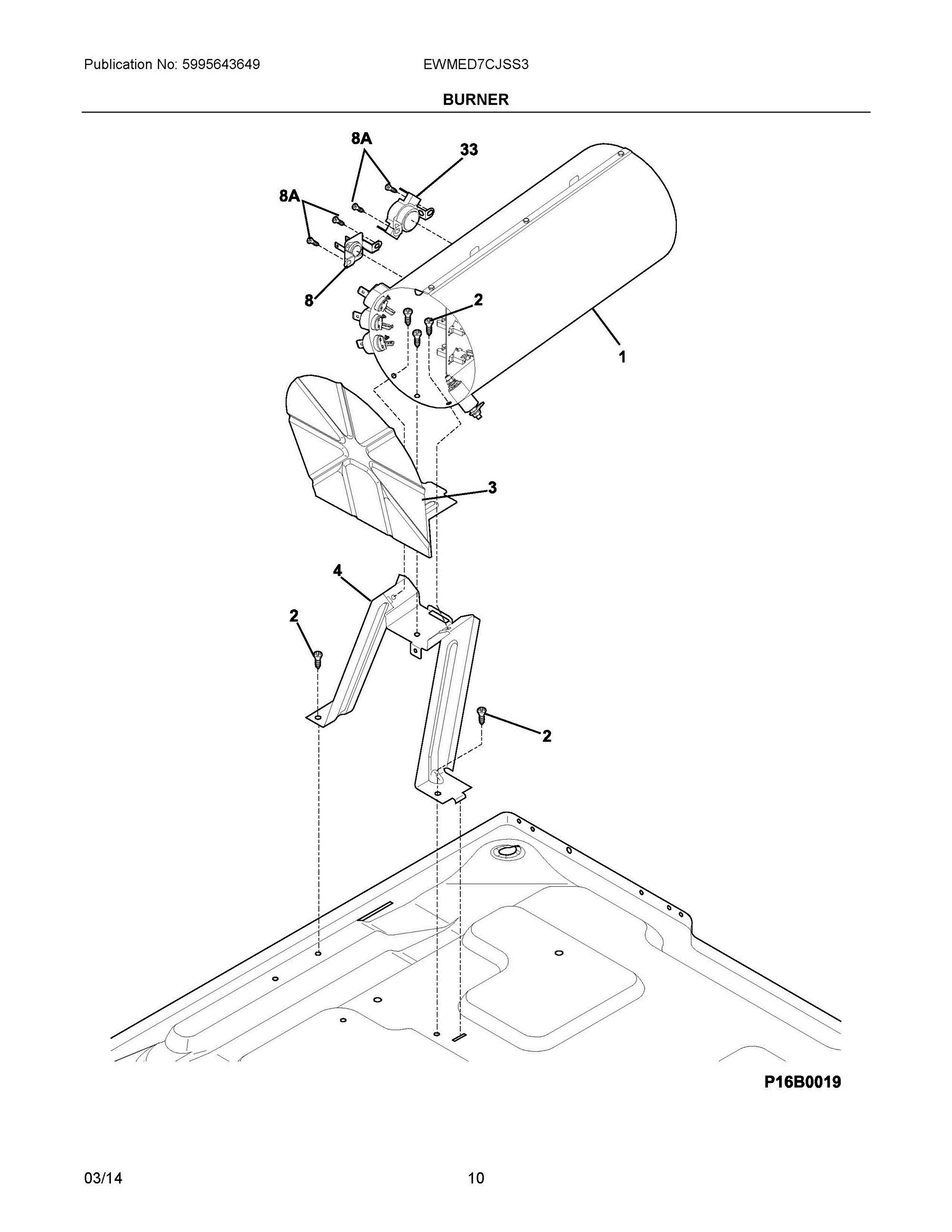 06 - BURNER Diagram and Parts List for EWMED7CJSS3  Frigidaire Dryer
