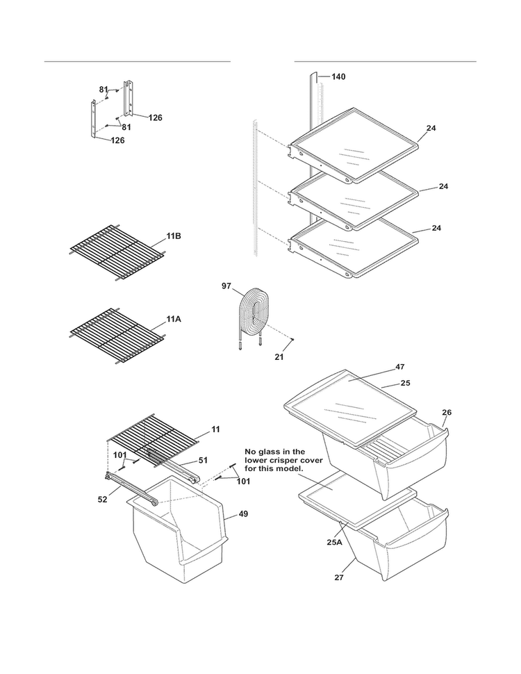 Shelves Diagram and Parts List for FLS26Z2GKB6  Frigidaire Refrigerator
