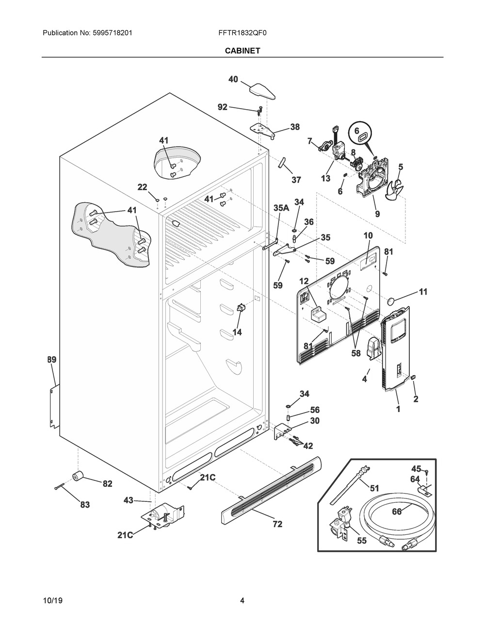 Cabinet Diagram and Parts List for FFTR1832QF0  Frigidaire Refrigerator