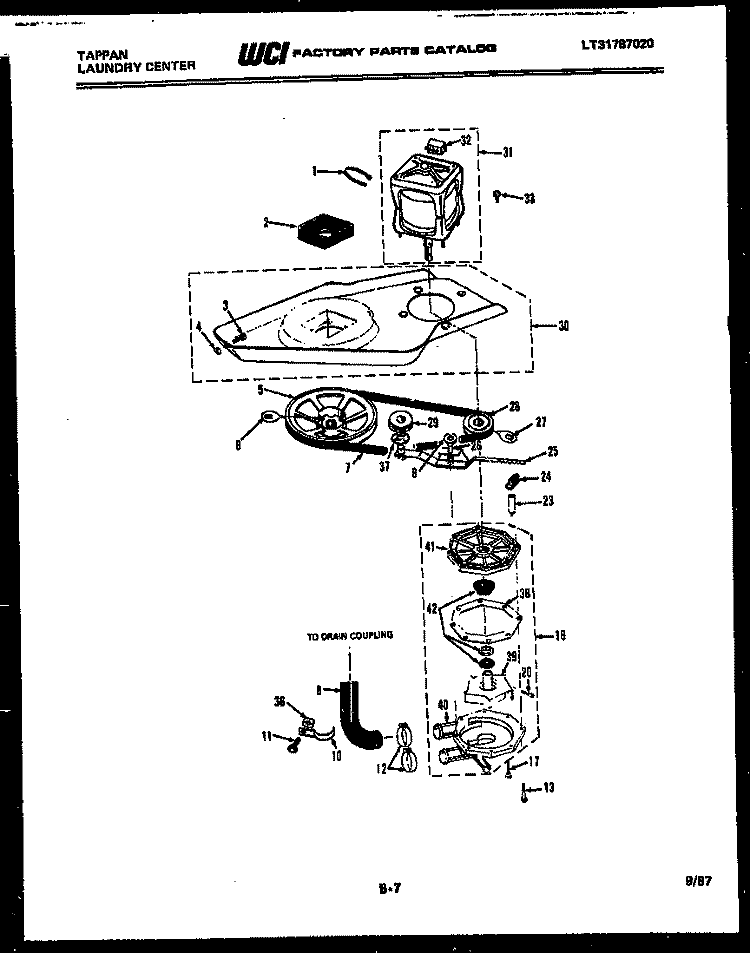 WASHER DRIVE SYSTEM AND PUMP Diagram and Parts List for 44-2417-00-01  Tappan Washer Dryer Combo