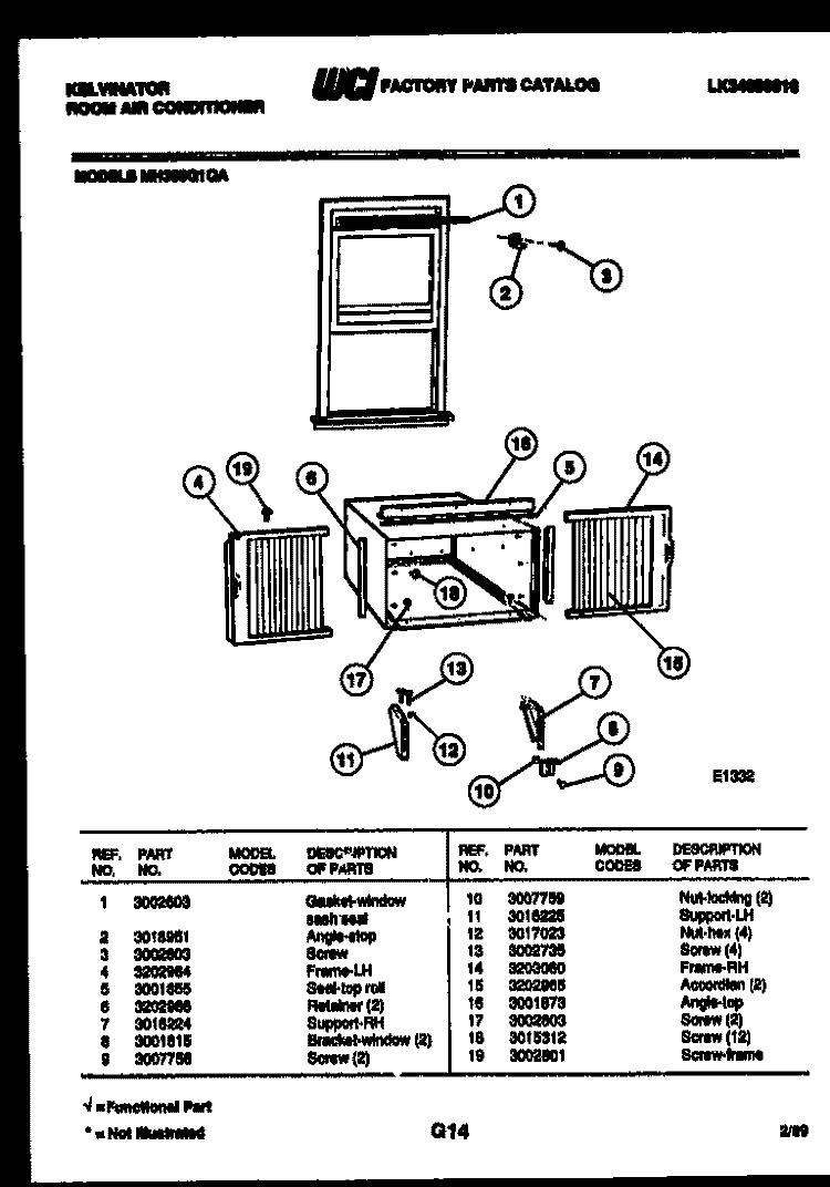 CABINET AND INSTALLATION PARTS Diagram and Parts List for MH309G1QA  Kelvinator Air Conditioner