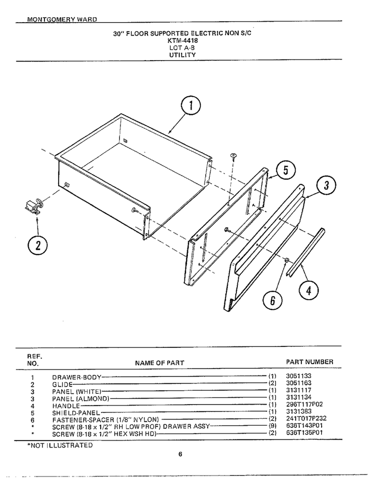 30` Floor Utility Diagram and Parts List for 4418A  Frigidaire Range