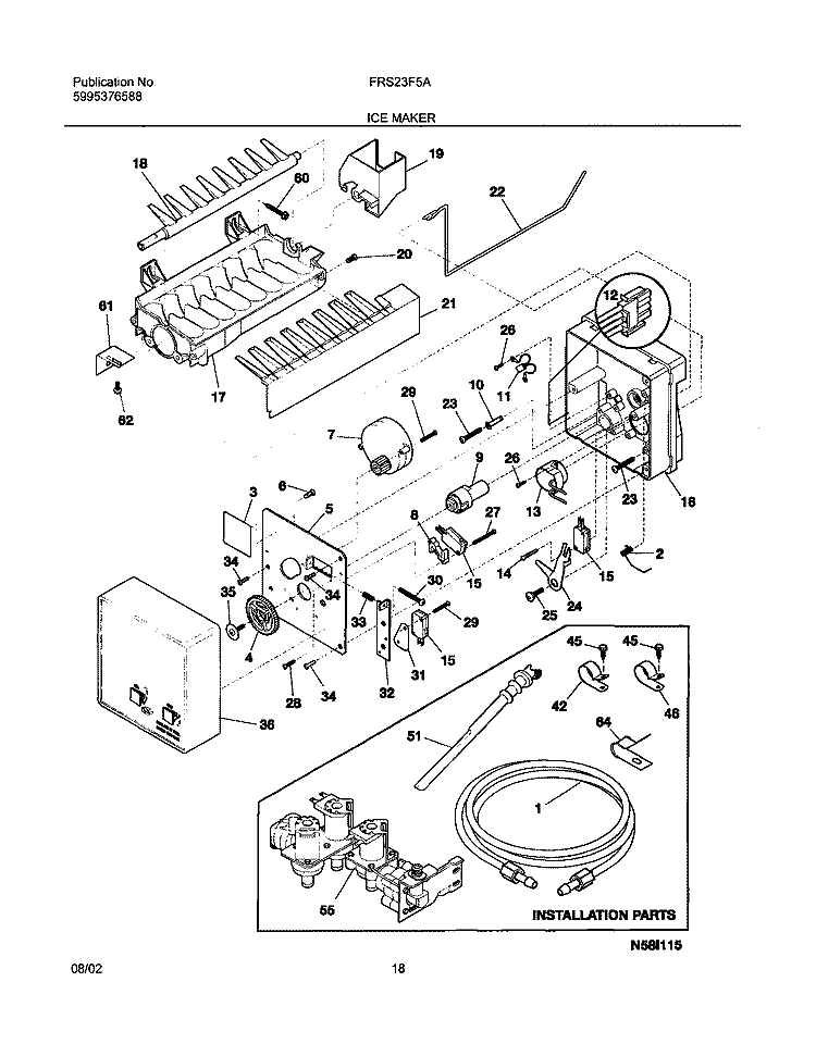 ICE MAKER Diagram and Parts List for FRS23F5AQ6  Frigidaire Refrigerator