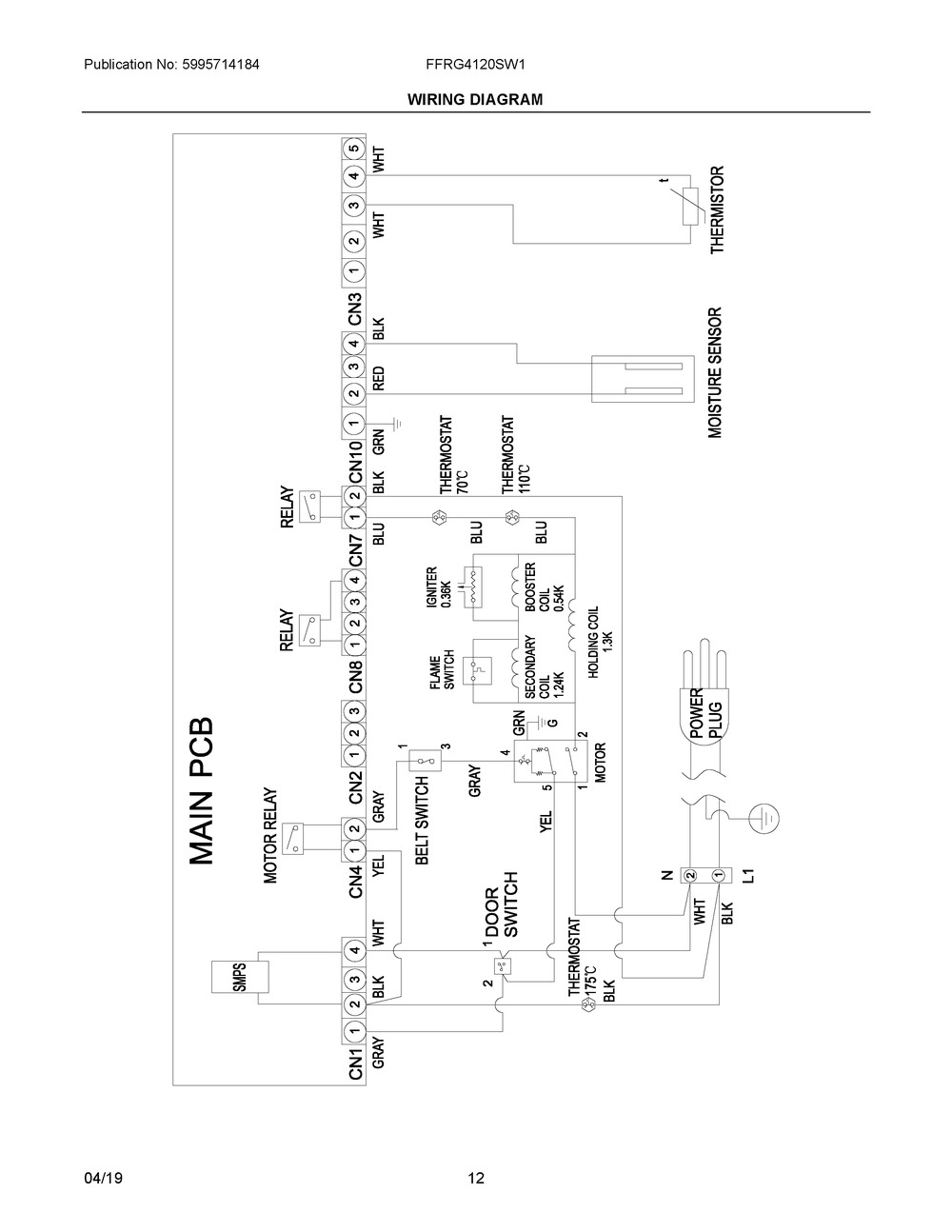 Wiring Diagram Diagram and Parts List for FFRG4120SW1  Frigidaire Dryer