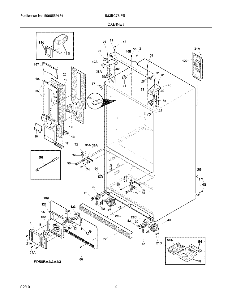 CABINET Diagram and Parts List for E23BC78IPS1  Electrolux Refrigerator