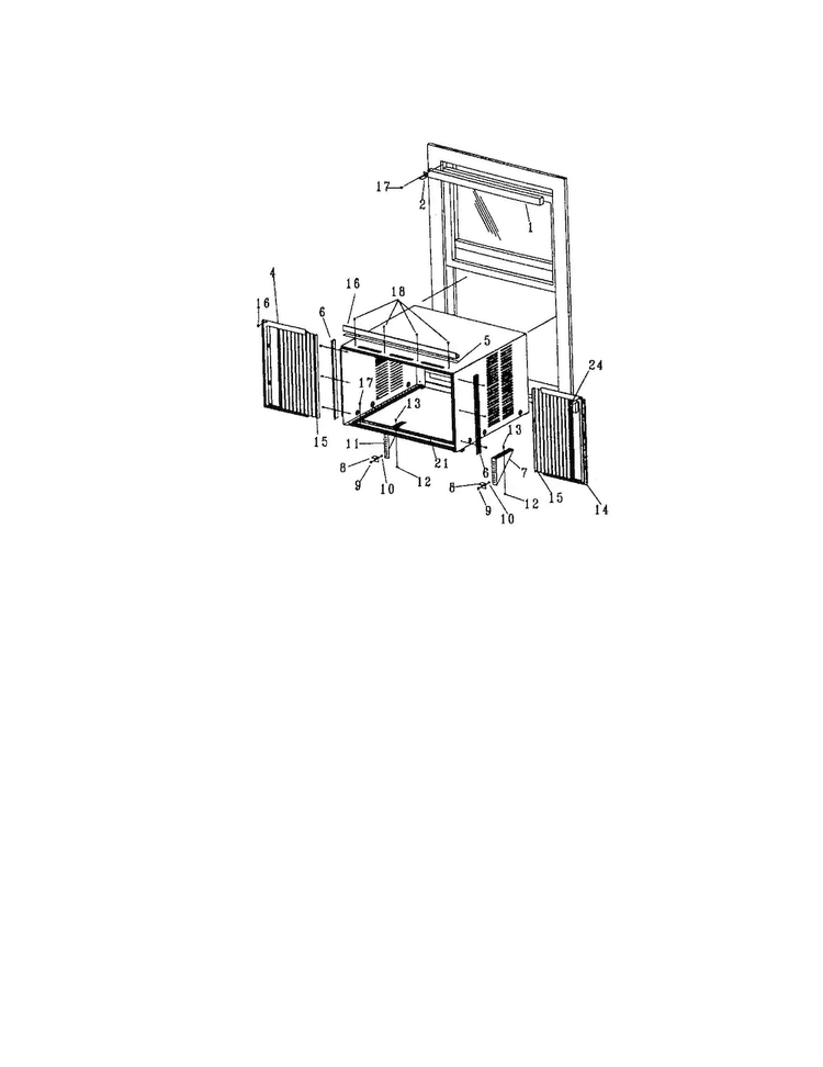 Window Mounting Diagram and Parts List for 25370186001  Kenmore Air Conditioner