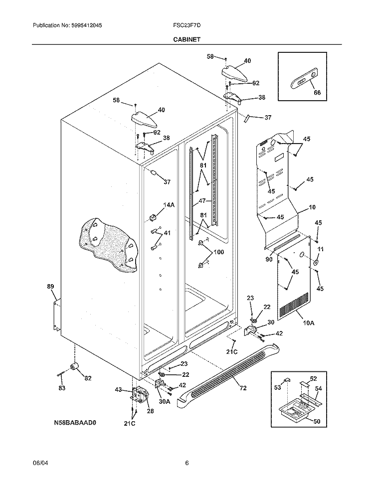 CABINET Diagram and Parts List for FSC23F7DW0  Frigidaire Refrigerator