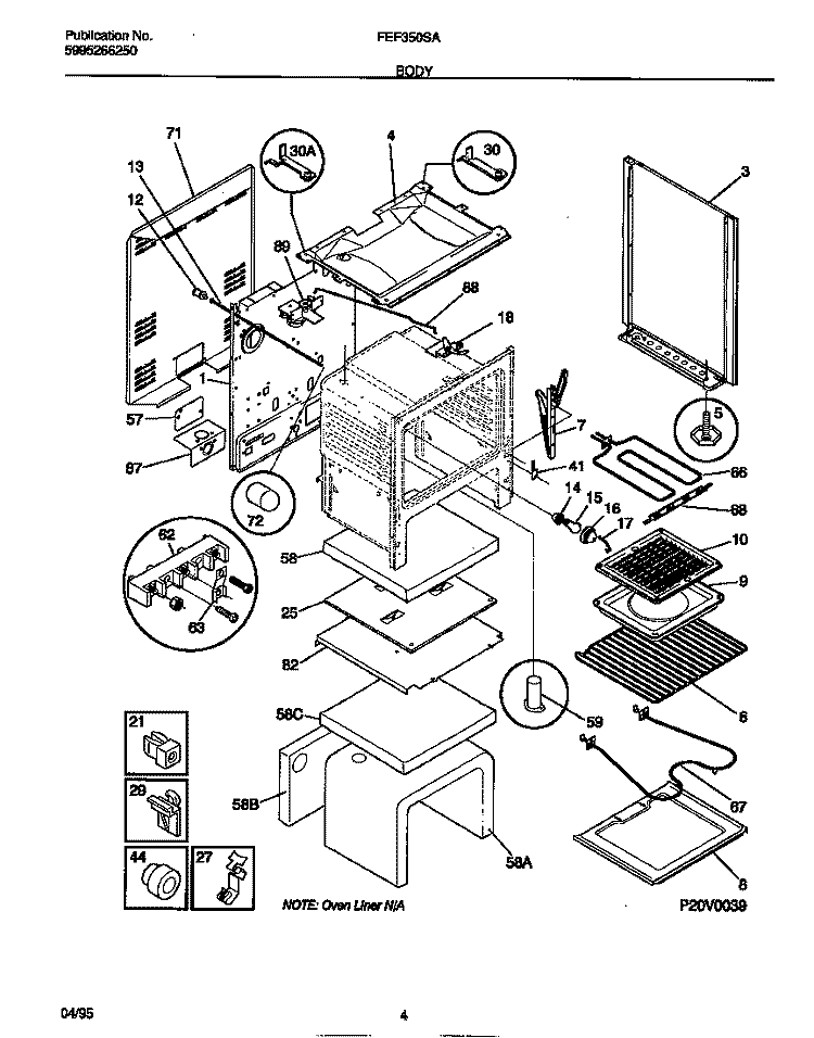 BODY Diagram and Parts List for FEF350SADC  Frigidaire Range