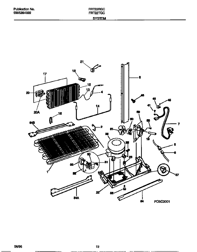 SYSTEM Diagram and Parts List for FRT22RGCB2  Frigidaire Refrigerator