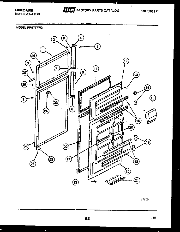 DOOR PARTS Diagram and Parts List for FPI17TFL2  Frigidaire Refrigerator