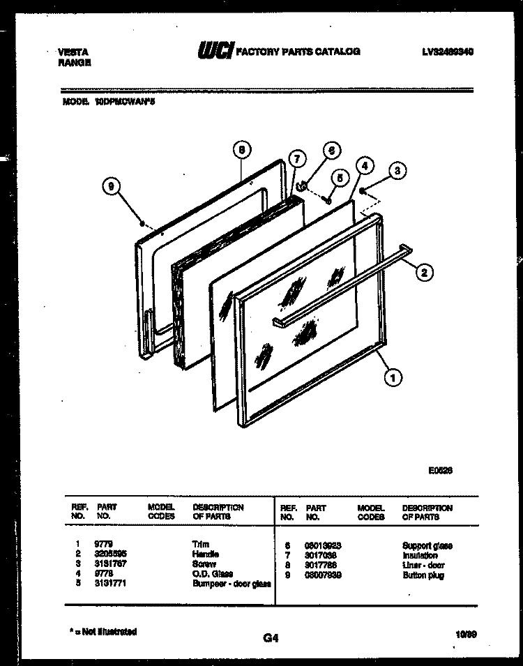 DOOR PARTS Diagram and Parts List for 30DGMCWAN4  Tappan Range