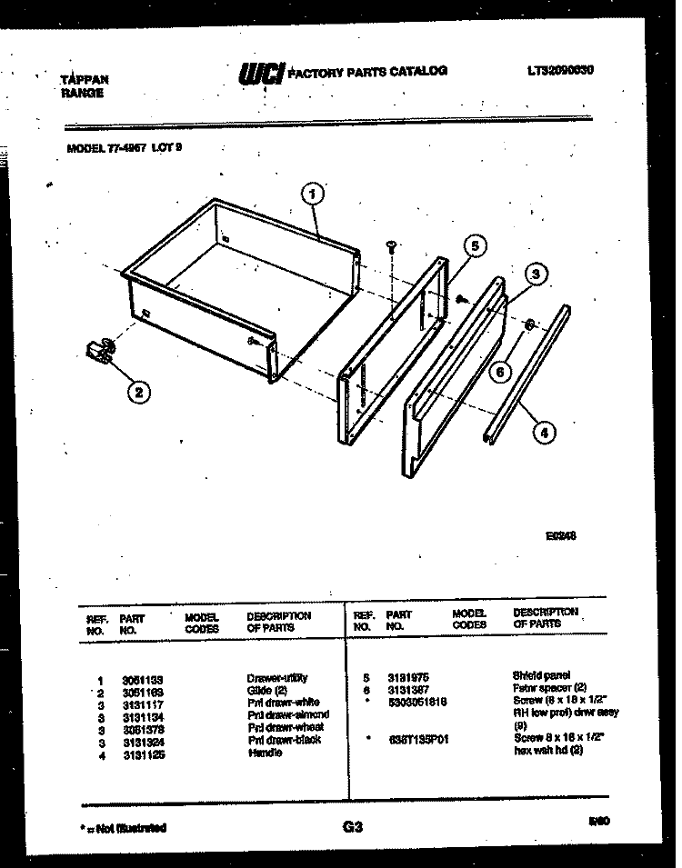 DRAWER PARTS Diagram and Parts List for 77-4957-32-09  Tappan Range
