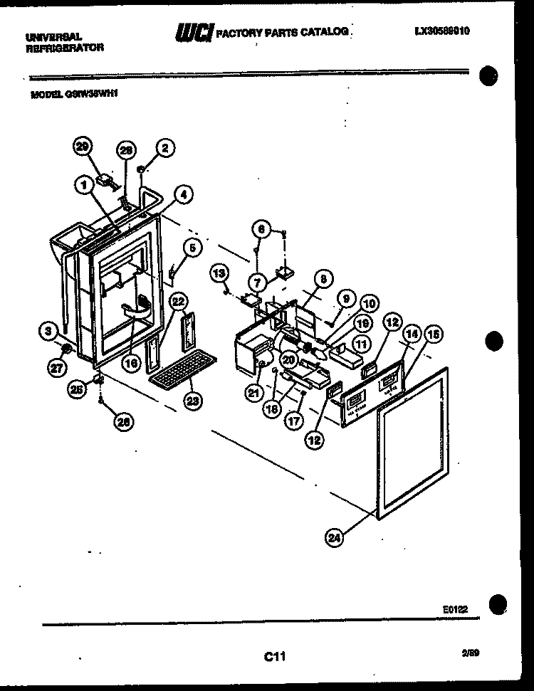 ICE DOOR, DISPENSER AND WATER TANK Diagram and Parts List for GSIW36VH1  Uni Refrigerator
