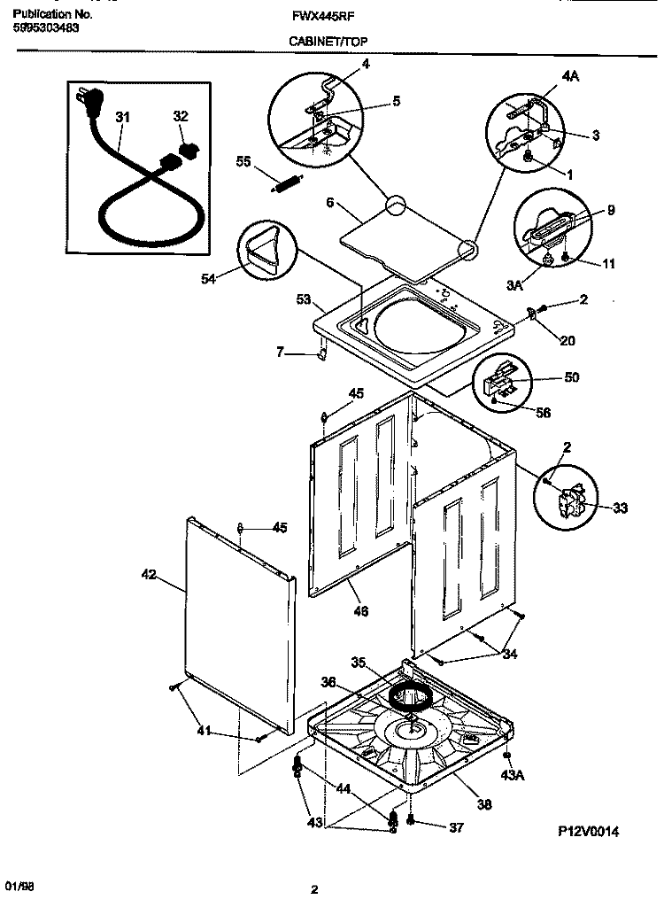 CABINET / TOP Diagram and Parts List for FWX445RFT0  Frigidaire Washer