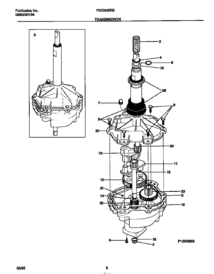 TRANSMISSION Diagram and Parts List for FWS645RBT3  Frigidaire Washer