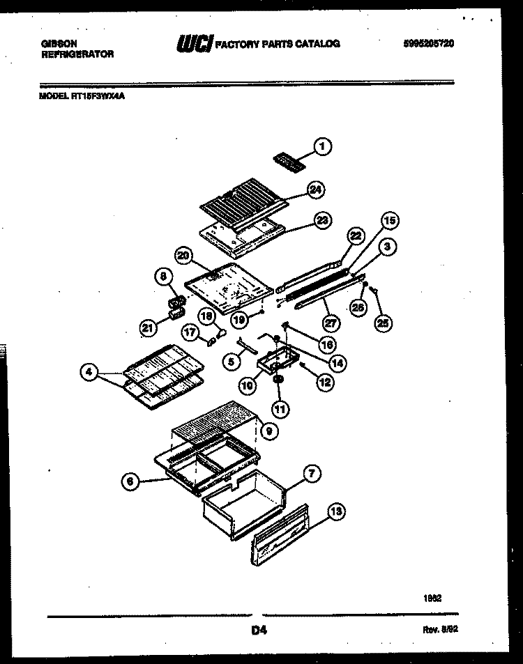 SHELVES AND SUPPORTS Diagram and Parts List for RT15F3WX4A  Gibson Refrigerator