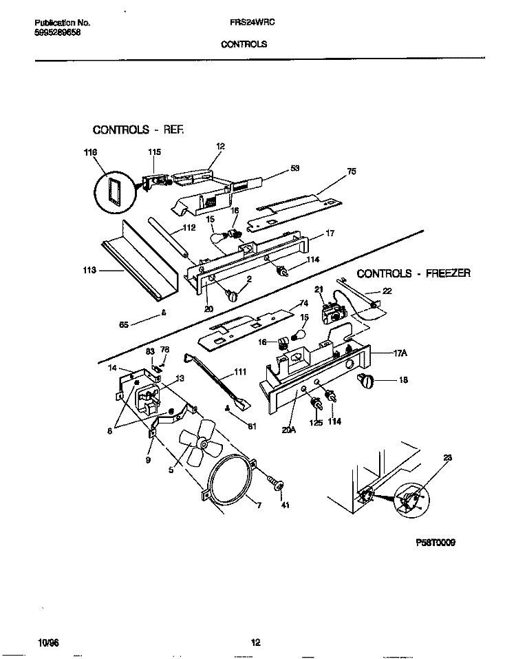 CONTROLS Diagram and Parts List for FRS24WRCD4  Frigidaire Refrigerator