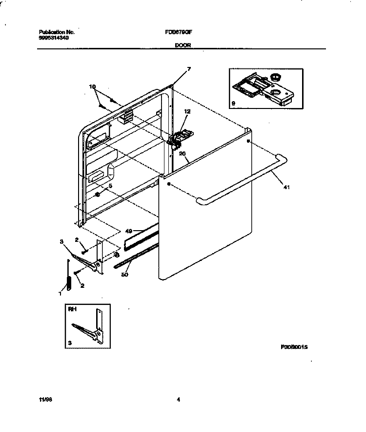 DOOR Diagram and Parts List for FDB679GFW5  Frigidaire Dishwasher